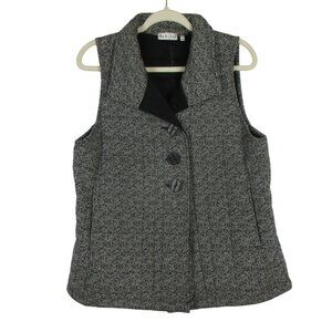 Habitat Vest Quilted Knit Black White Herringbone Pockets Fall Cozy Size M $130